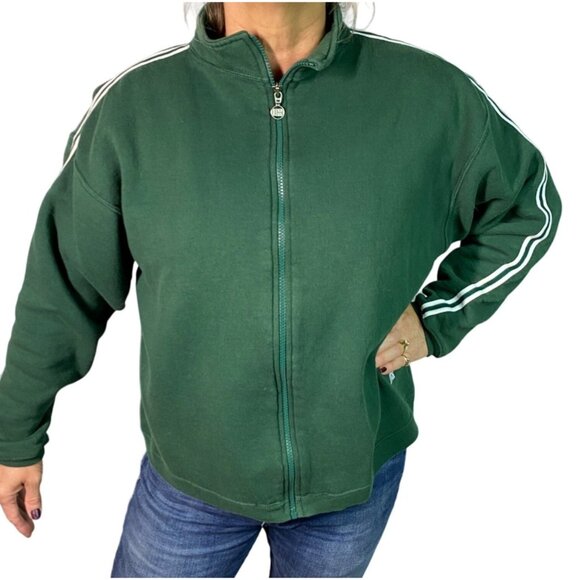 Vintage Russell Athletic Womens Green sleeve stripes Full-Zip short sweatshirt L - Picture 10 of 11